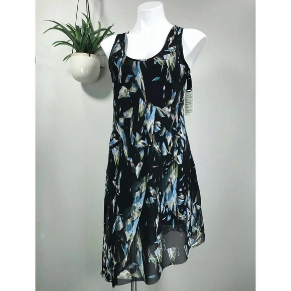 New BB Dakota Dress Geometric Sleeveless Asymmetrical Raw Hem Lined Size S - Picture 1 of 12